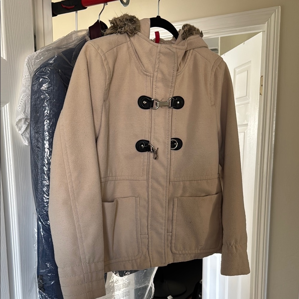 Divided Tan Utility Jacket with Hood